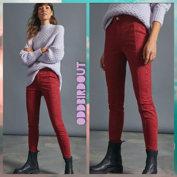NWT Anthropologie Pilcro Flocked High-Rise Baroque Leggings in Wine - Picture 1 of 3
